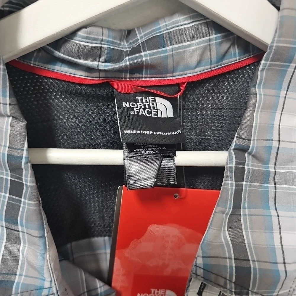 The North Face Shirt Mens XXL Pine Knot Grey Woven Plaid‎ Button Up Short Sleeve
